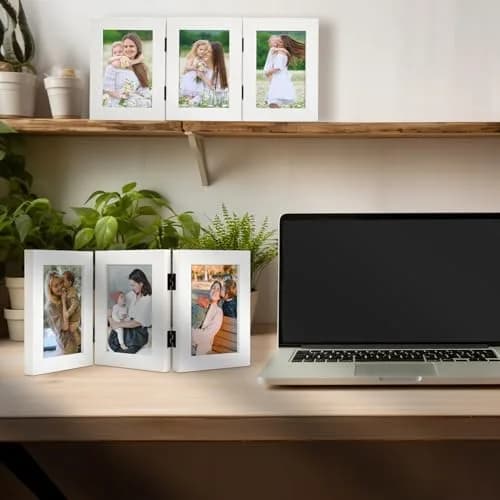 Golden State Art 4x6 Triple Picture Frame White | Modern Collage with Real Glass thumbnail 6
