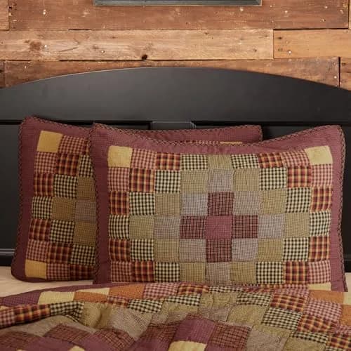 VHC Brands Heritage Farms Patchwork Pillow Sham, Standard, Burgundy Red | Rustic Country Style thumbnail 1
