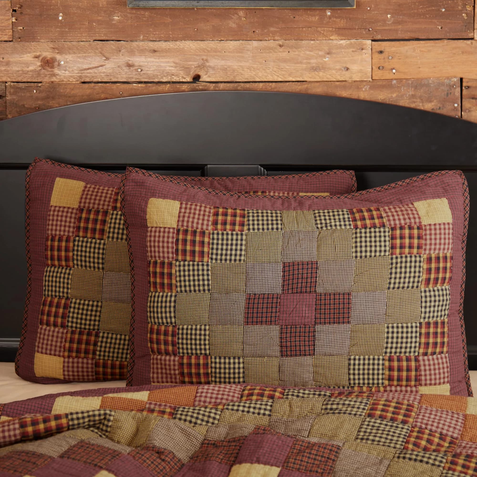 VHC Brands Heritage Farms Patchwork Pillow Sham, Standard, Burgundy Red | Rustic Country Style - main product image