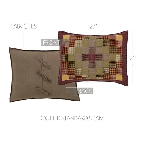 VHC Brands Heritage Farms Patchwork Pillow Sham, Standard, Burgundy Red | Rustic Country Style thumbnail 2
