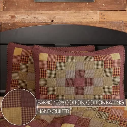 VHC Brands Heritage Farms Patchwork Pillow Sham, Standard, Burgundy Red | Rustic Country Style thumbnail 3