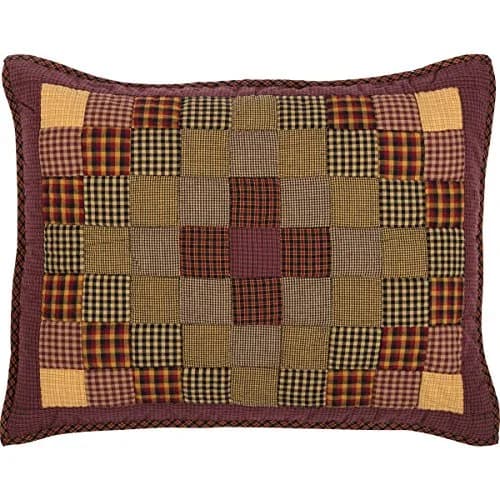 VHC Brands Heritage Farms Patchwork Pillow Sham, Standard, Burgundy Red | Rustic Country Style thumbnail 4
