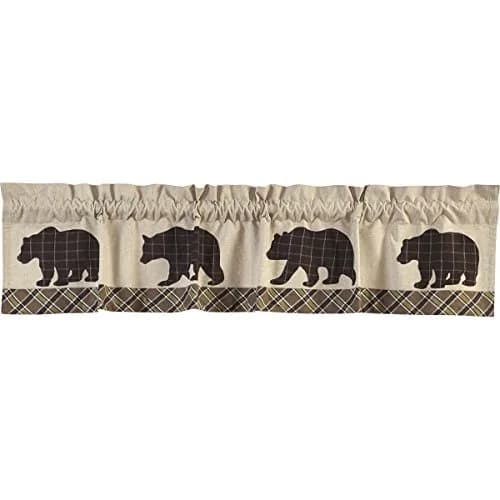 VHC Brands Kitchen Window Bear Curtain Valance, Tan, 16x72 | Rustic Plaid Light Filter with Bear Accents thumbnail 4