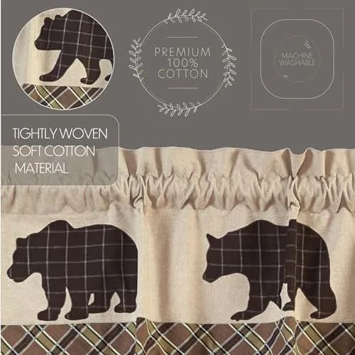 VHC Brands Kitchen Window Bear Curtain Valance, Tan, 16x72 | Rustic Plaid Light Filter with Bear Accents thumbnail 5