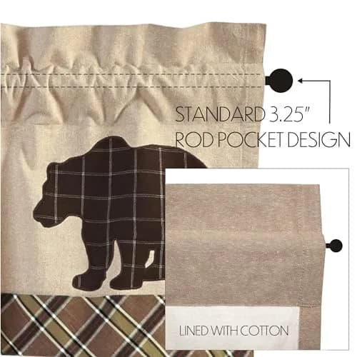 VHC Brands Kitchen Window Bear Curtain Valance, Tan, 16x72 | Rustic Plaid Light Filter with Bear Accents thumbnail 6