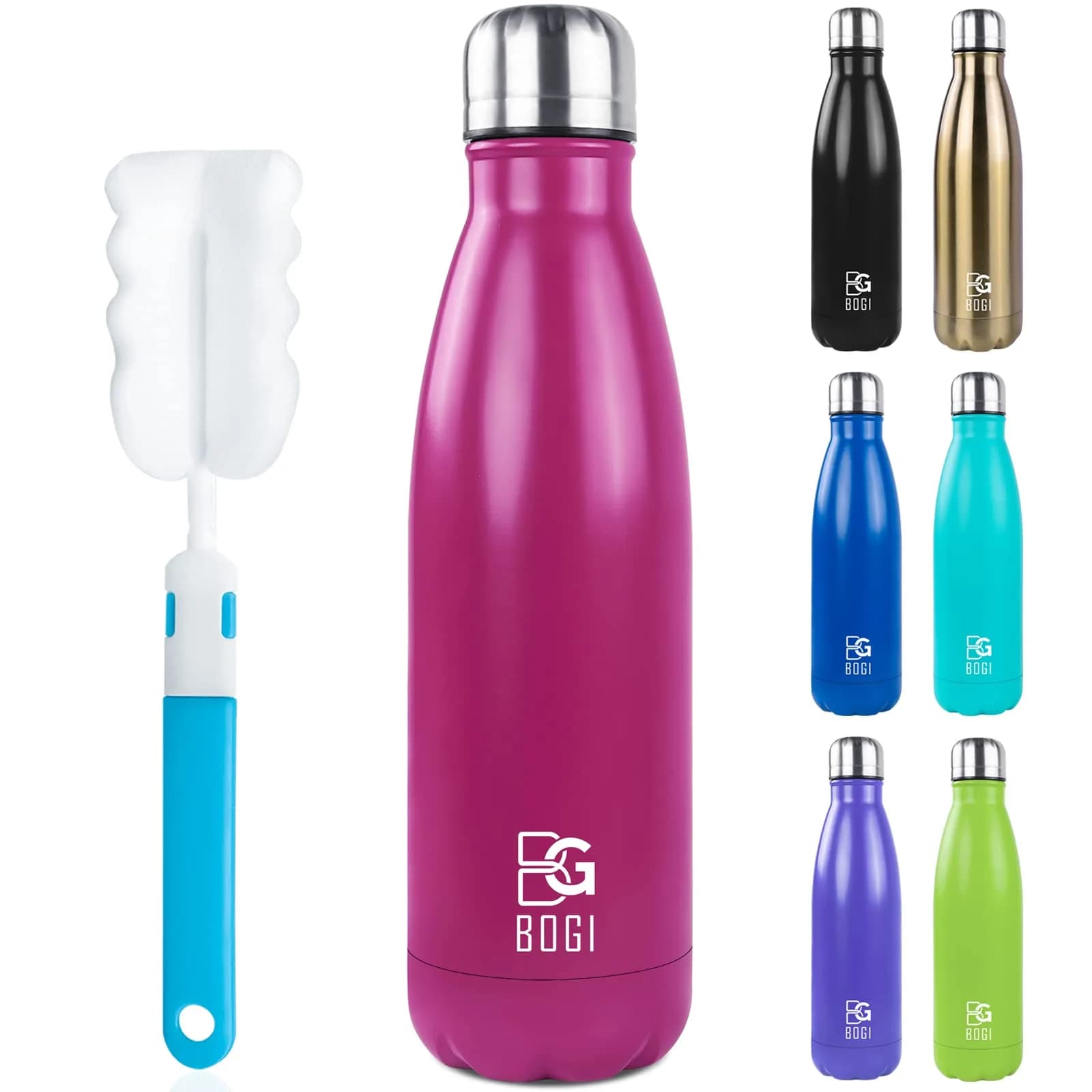BOGI 17oz Insulated Water Bottle Double Wall Vacuum Stainless Steel Water Bottles | Leak Proof, Keeps Hot & Cold