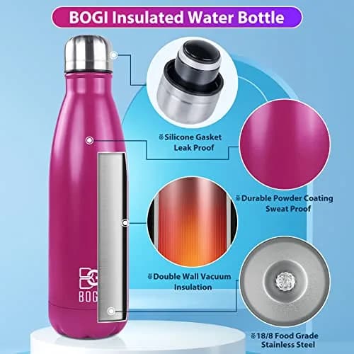 BOGI 17oz Insulated Water Bottle Double Wall Vacuum Stainless Steel Water Bottles | Leak Proof, Keeps Hot & Cold thumbnail 3