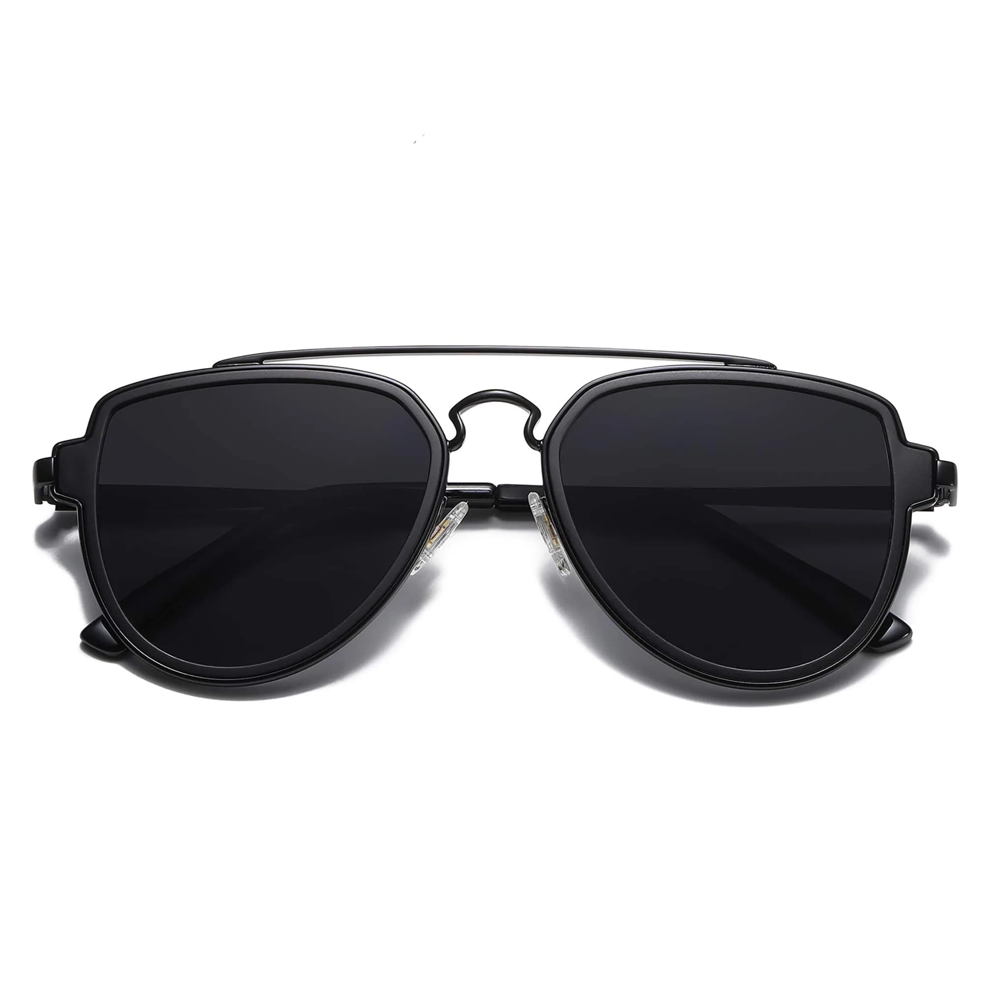SOJOS Retro Polarized Double Bridge Sunglasses for Men Women SJ1051 | 63mm (2.48in) Lens Width — A Black/Grey
