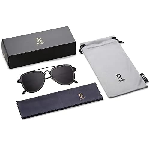 SOJOS Retro Polarized Double Bridge Sunglasses for Men Women SJ1051 | 63mm (2.48in) Lens Width thumbnail 5