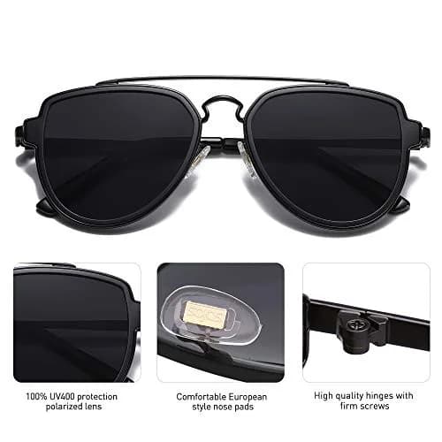 SOJOS Retro Polarized Double Bridge Sunglasses for Men Women SJ1051 | 63mm (2.48in) Lens Width thumbnail 3