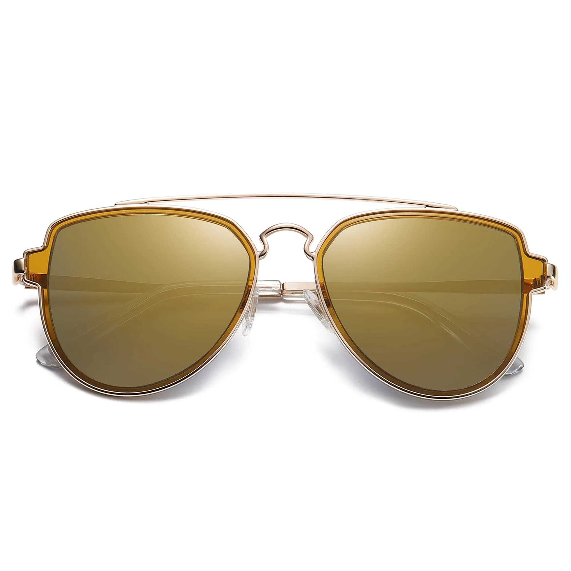 SOJOS Retro Polarized Double Bridge Sunglasses for Men Women Mirrored Lens with Gold Frame and UV400 Protection — Gold/Gold Mirrored
