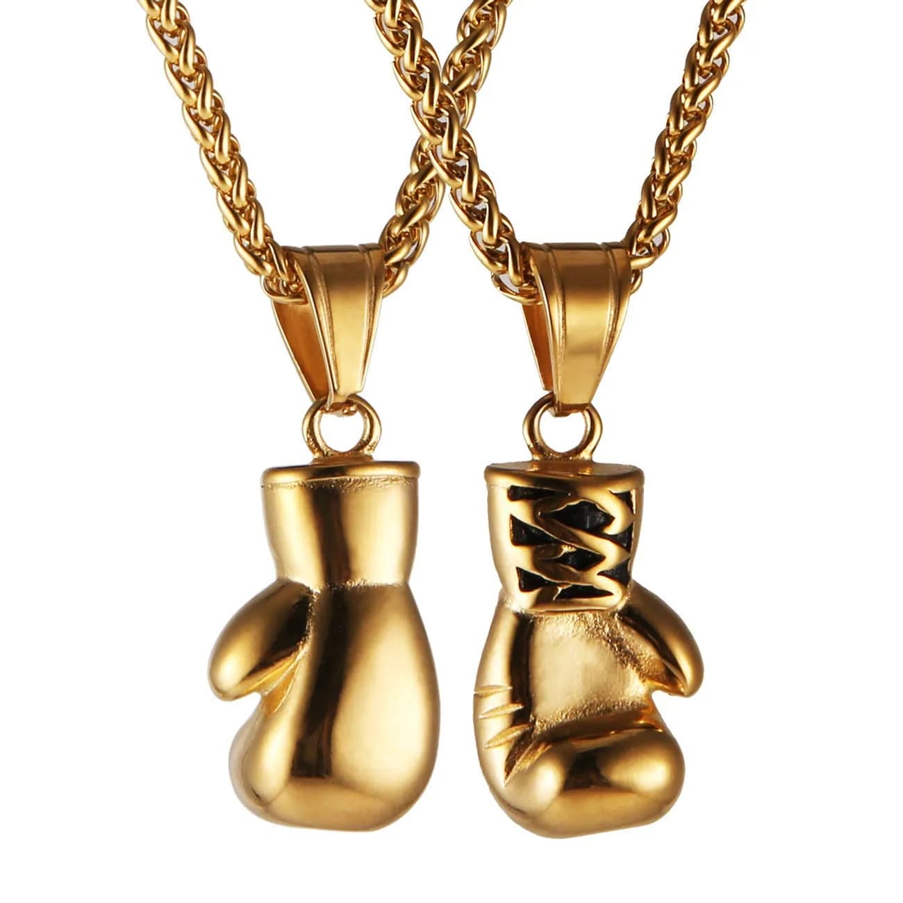 HZMAN Boxing Glove Bible Verse Pendant Necklace 2.5 cm (1.0 inch) | Stainless Steel Chain with Extender — Gold