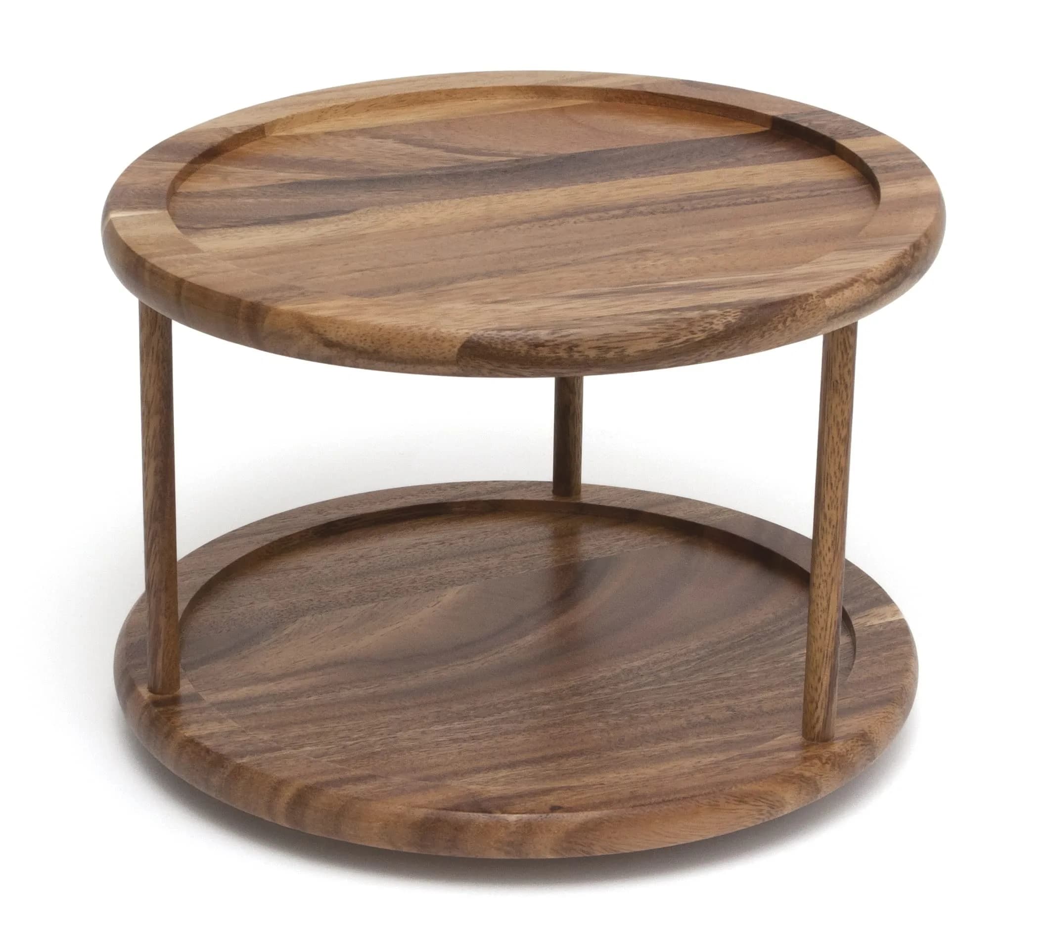 Lipper International 1302 Acacia Wood 2-Tier 10" Kitchen Turntable | Handcrafted Acacia, Rotates for Easy Access — 10" (2-Tier)