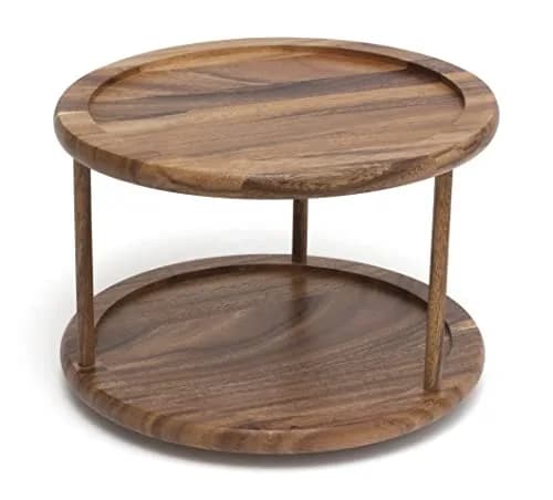 Lipper International 1302 Acacia Wood 2-Tier 10" Kitchen Turntable | Handcrafted Acacia, Rotates for Easy Access thumbnail 1