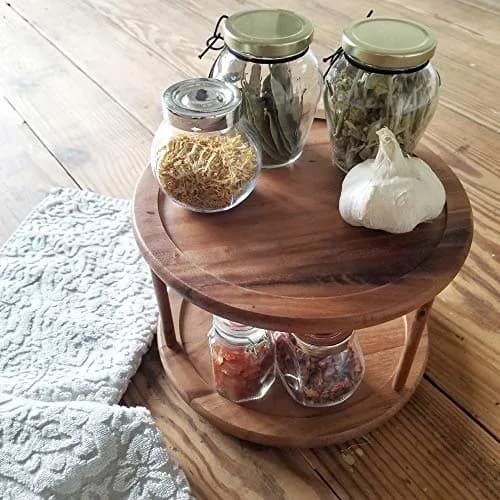 Lipper International 1302 Acacia Wood 2-Tier 10" Kitchen Turntable | Handcrafted Acacia, Rotates for Easy Access thumbnail 5