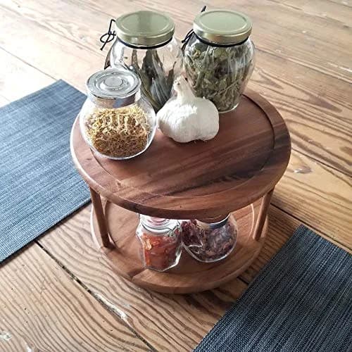 Lipper International 1302 Acacia Wood 2-Tier 10" Kitchen Turntable | Handcrafted Acacia, Rotates for Easy Access thumbnail 6