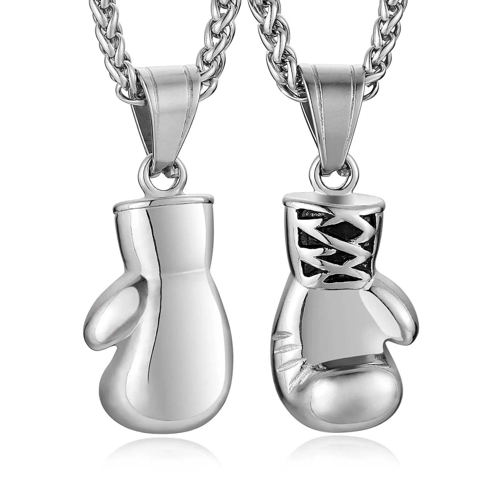HZMAN Boxing Glove Bible Verse Pendant Stainless Steel Necklace with Chain | 2.5cm (1.0") Pendant — Silver