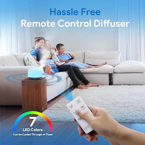 ASAKUKI 500ML Essential Oil Diffuser for Home, Brown | Ultrasonic Aromatherapy Humidifier with Remote Control & 7 Color LED Lights thumbnail 4