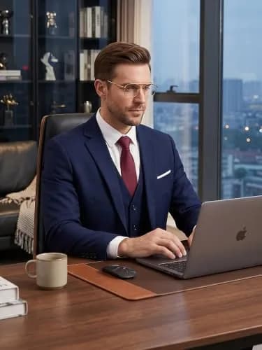 MAGE MALE Men's 3 Pieces Suit Navy Blue Slim Fit Single Breasted Blazer Vest Pants Set | Elegant Formal Wear thumbnail 5
