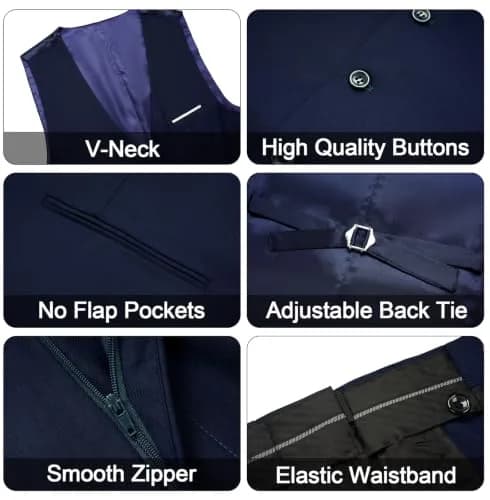 MAGE MALE Men's 3 Pieces Suit Navy Blue Slim Fit Single Breasted Blazer Vest Pants Set | Elegant Formal Wear thumbnail 6