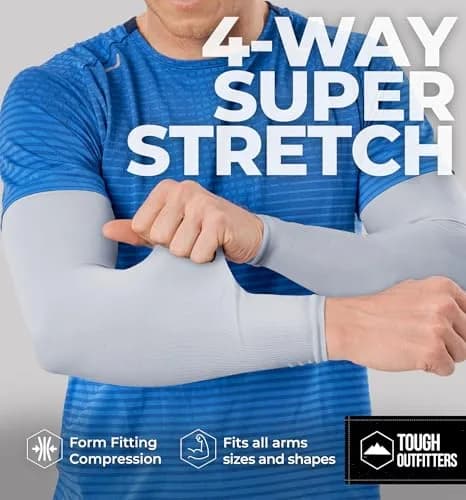 Tough Outdoors UV Arm Sleeves for Men & Women - Sun Protection Cooling Compression Arm Sleeves (Pair, Light Gray) | Blocks 98% UV Rays thumbnail 4