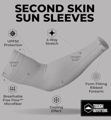 Tough Outdoors UV Arm Sleeves for Men & Women - Sun Protection Cooling Compression Arm Sleeves (Pair, Light Gray) | Blocks 98% UV Rays thumbnail 5