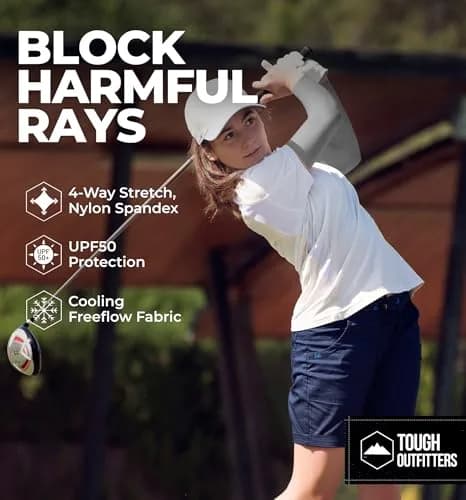 Tough Outdoors UV Arm Sleeves for Men & Women - Sun Protection Cooling Compression Arm Sleeves (Pair, Light Gray) | Blocks 98% UV Rays thumbnail 2
