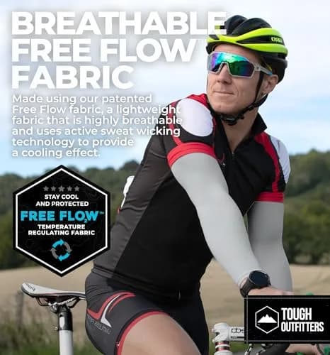 Tough Outdoors UV Arm Sleeves for Men & Women - Sun Protection Cooling Compression Arm Sleeves (Pair, Light Gray) | Blocks 98% UV Rays thumbnail 3