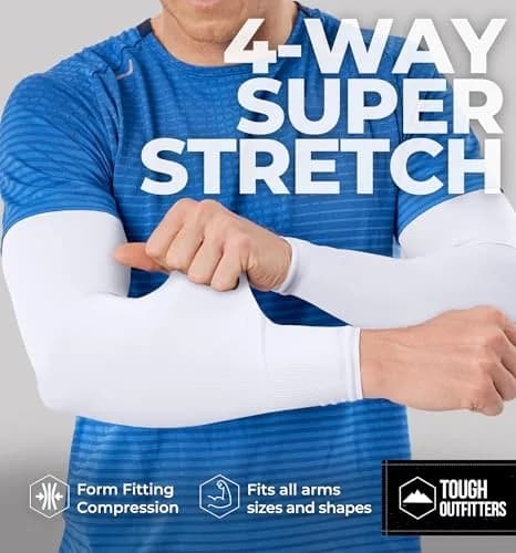 Tough Outdoors UV Arm Sleeves for Men & Women - Sun Protection Cooling Compression Arm Sleeve (1 Pair, White) thumbnail 4