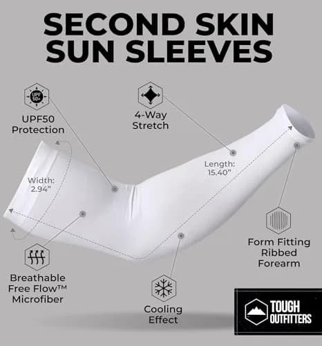 Tough Outdoors UV Arm Sleeves for Men & Women - Sun Protection Cooling Compression Arm Sleeve (1 Pair, White) thumbnail 5
