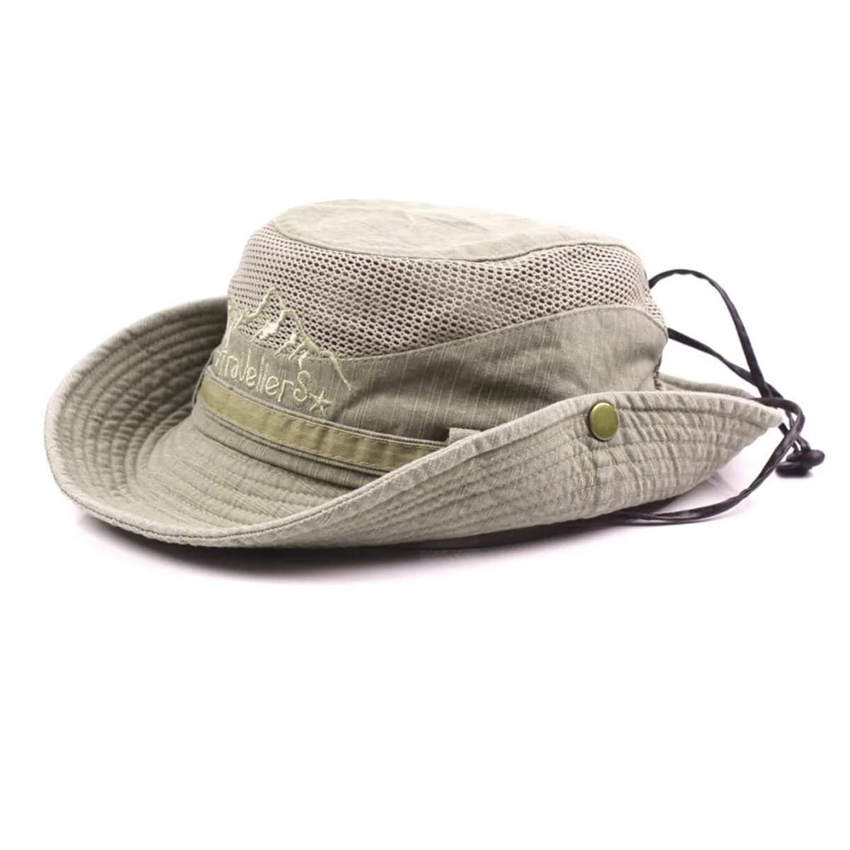 KeepSa Cotton Sun Hat Men Wide Brim Bucket Safari Grey | Breathable, Foldable & UV Protection — Khaki / 7 1/4-7 5/8