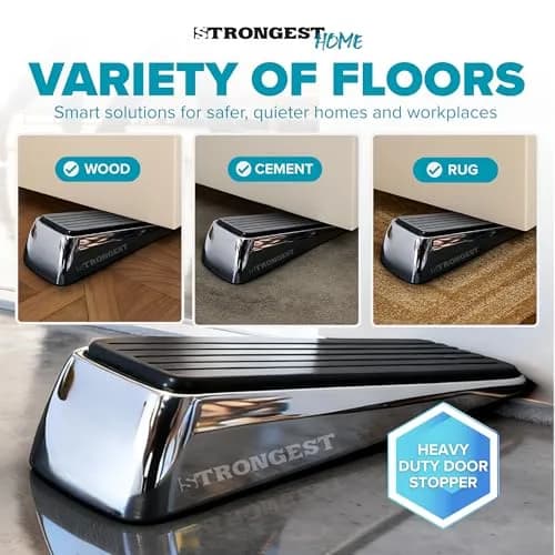 STRONGEST HOME Chrome Door Stopper for Bottom of Door | Heavy Zinc Alloy, Non-Slip Base, Fits 0.16-1 in Gaps thumbnail 7
