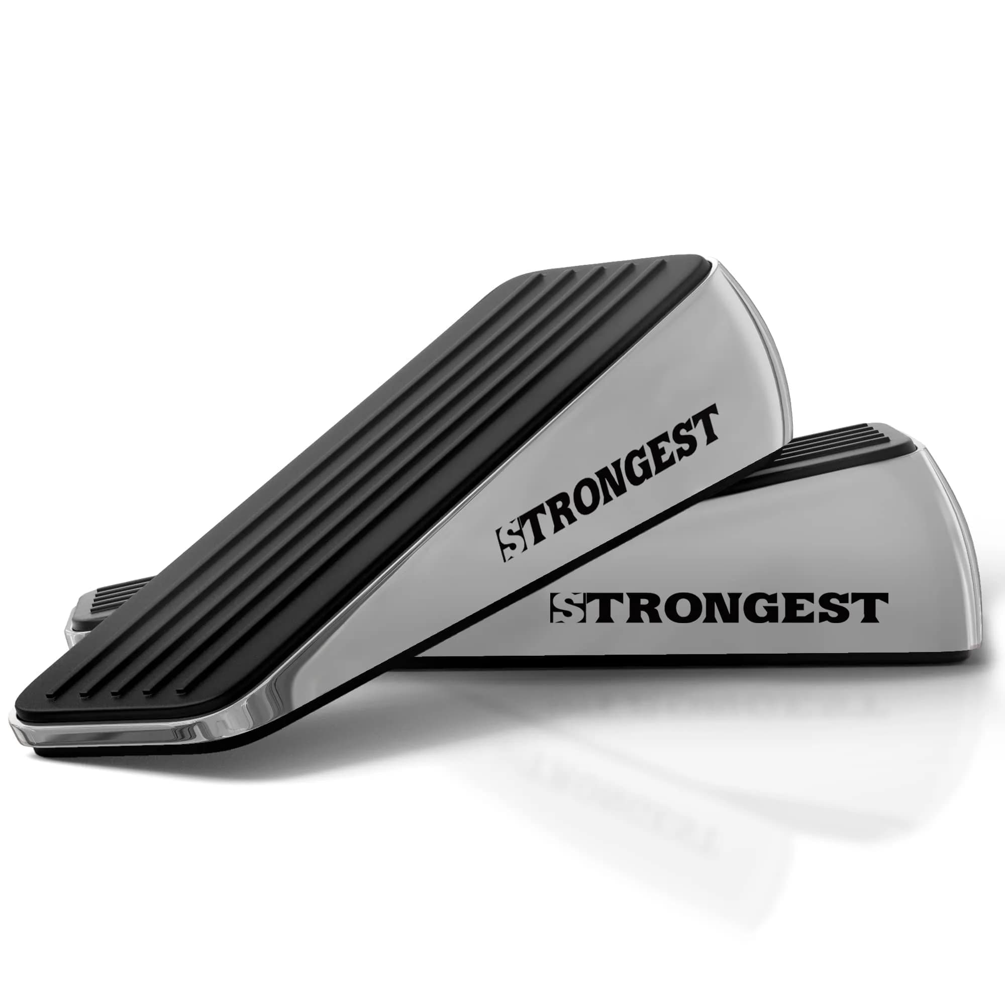 STRONGEST HOME Black Door Stoppers for Bottom of Door, Metal Door Stop | Heavy Duty Zinc Alloy, Fits 0.16-1 in Gaps — Chrome