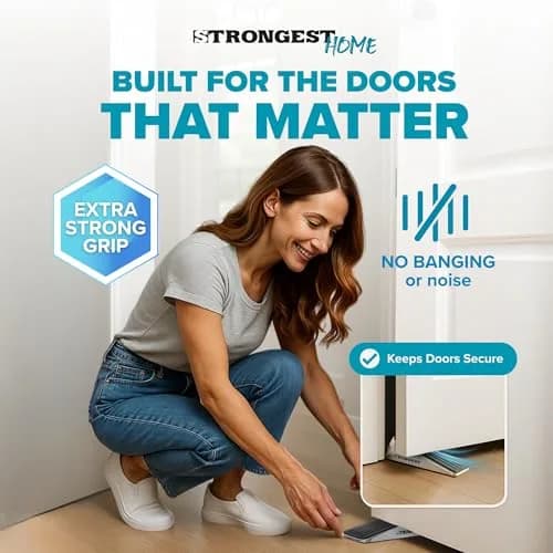 STRONGEST HOME Chrome Door Stopper for Bottom of Door | Heavy Zinc Alloy, Non-Slip Base, Fits 0.16-1 in Gaps thumbnail 2