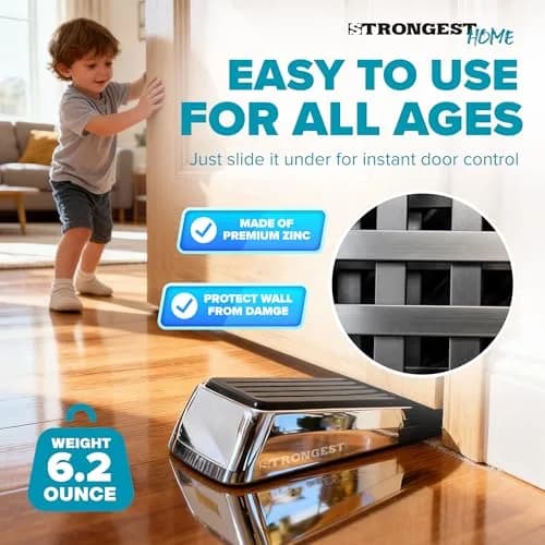 STRONGEST HOME Chrome Door Stopper for Bottom of Door | Heavy Zinc Alloy, Non-Slip Base, Fits 0.16-1 in Gaps thumbnail 3