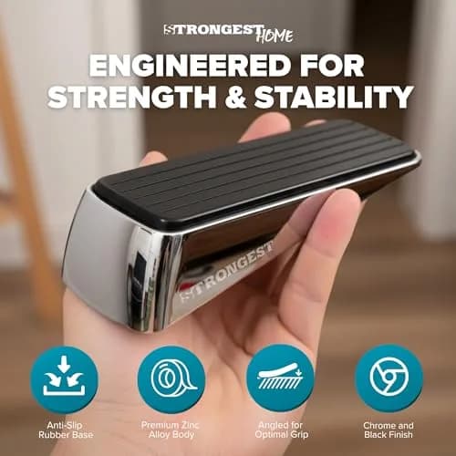 STRONGEST HOME Chrome Door Stopper for Bottom of Door | Heavy Zinc Alloy, Non-Slip Base, Fits 0.16-1 in Gaps thumbnail 4