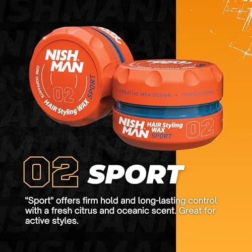 Nishman Hair Styling Wax Sport 02 150 ml | Strong Hold, Shine & Re-workable Formula thumbnail 2