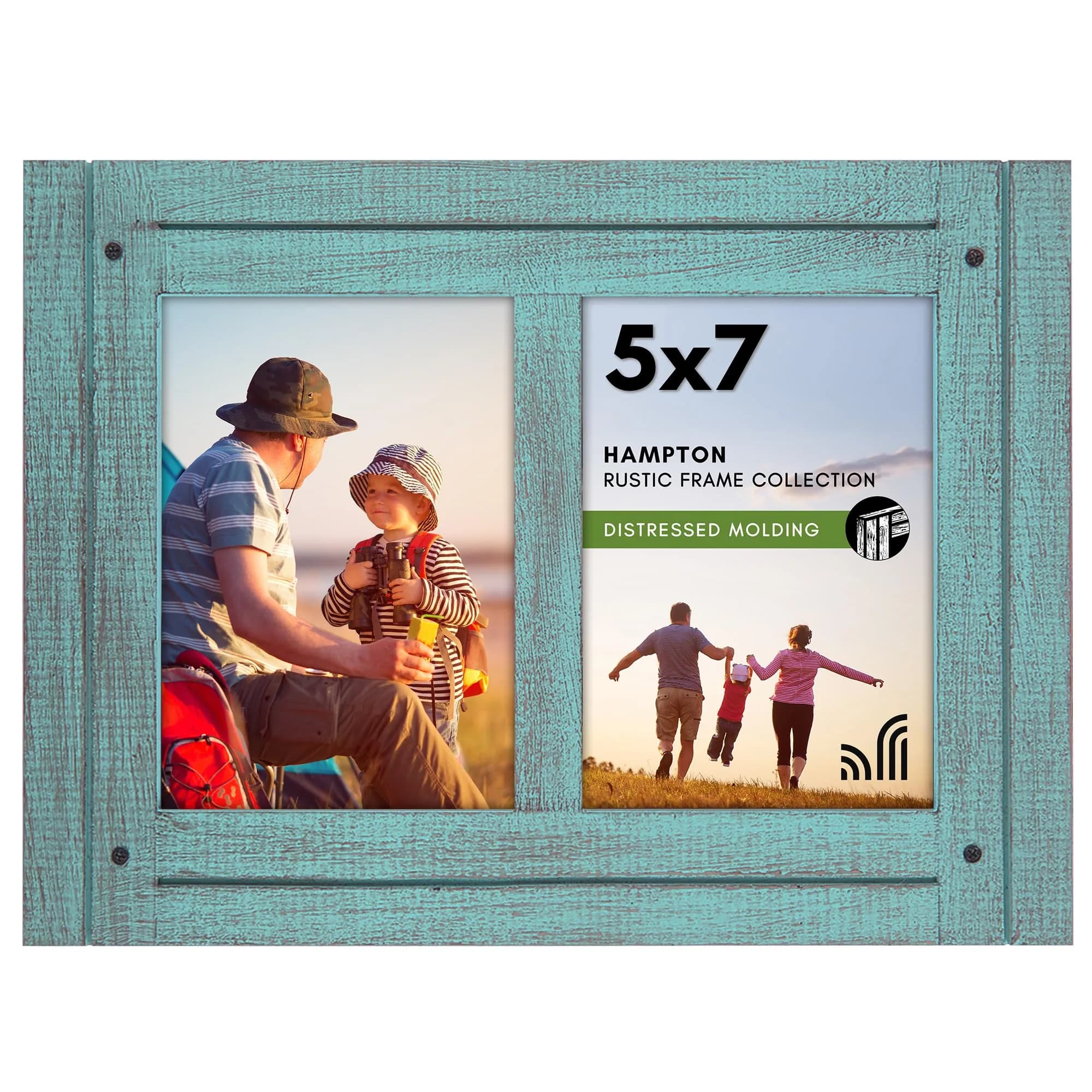 Americanflat 4x6 Collage Picture Frame - Distressed Wood - Black | Rustic Charm for Photos — Turquoise / 2 5x7 Openings