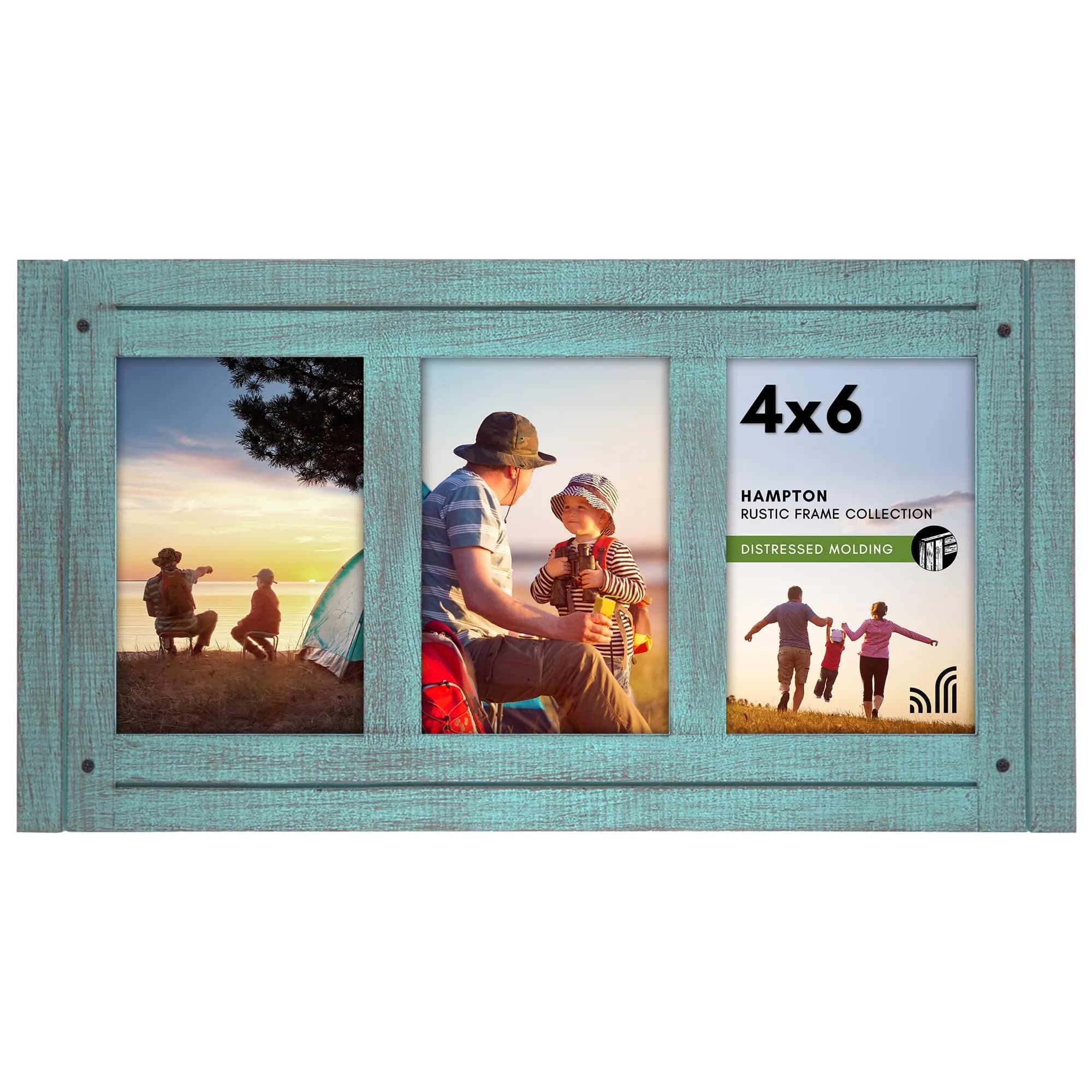 Americanflat 4x6 Collage Picture Frame - Distressed Wood - Black | Rustic Charm for Photos — Turquoise / 3 4x6 Openings