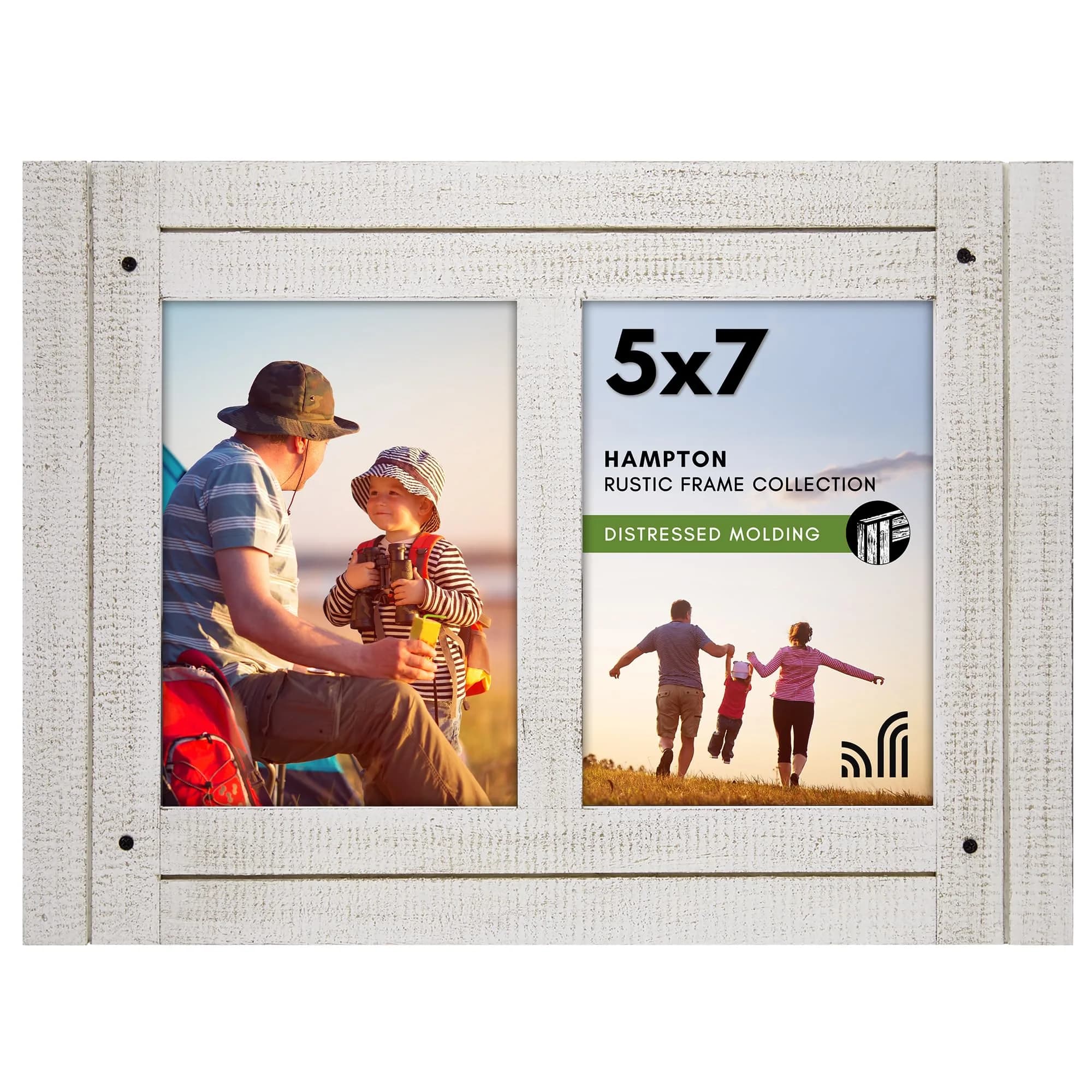 Americanflat 5x7 Double Picture Frame - Distressed Wood - Aspen White | Rustic Charm for Photos — Aspen White / 2 5x7 Openings