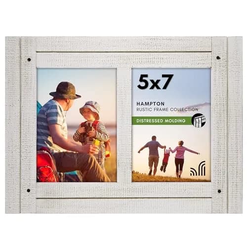 Americanflat 5x7 Double Picture Frame - Distressed Wood - Aspen White | Rustic Charm for Photos thumbnail 1