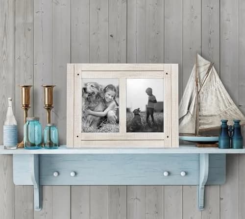 Americanflat 5x7 Double Picture Frame - Distressed Wood - Aspen White | Rustic Charm for Photos thumbnail 4