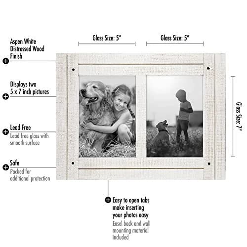 Americanflat 5x7 Double Picture Frame - Distressed Wood - Aspen White | Rustic Charm for Photos thumbnail 2