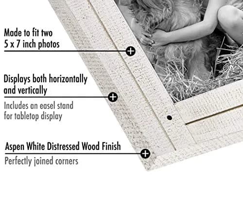 Americanflat 5x7 Double Picture Frame - Distressed Wood - Aspen White | Rustic Charm for Photos thumbnail 3