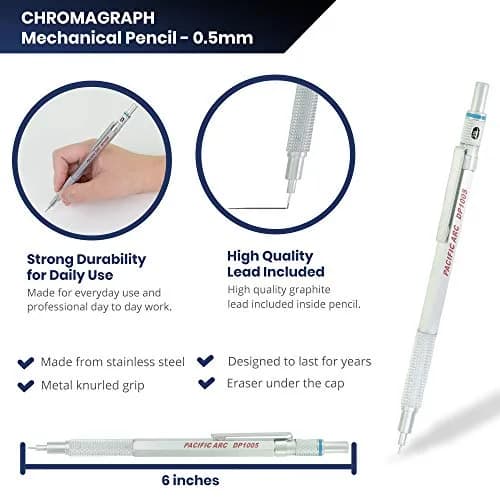 Pacific Arc Chromagraph Metal Mechanical Pencil 0.5 mm Silver | Drafting & Drawing Precision thumbnail 2