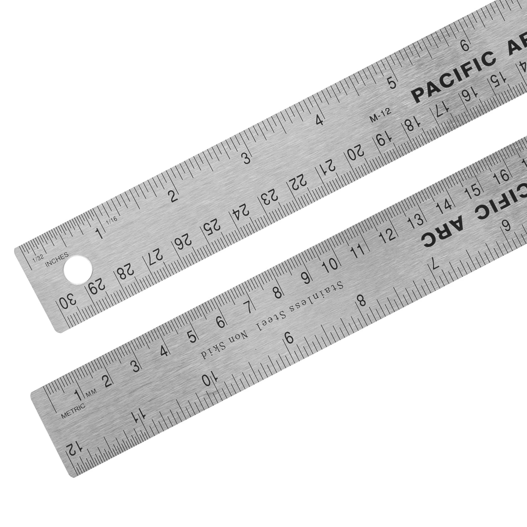 Pacific Arc Stainless Steel 12 Inch Metal Ruler with Cork Back & Metric Graduations | Precise Straight Edge for Artists & Projects