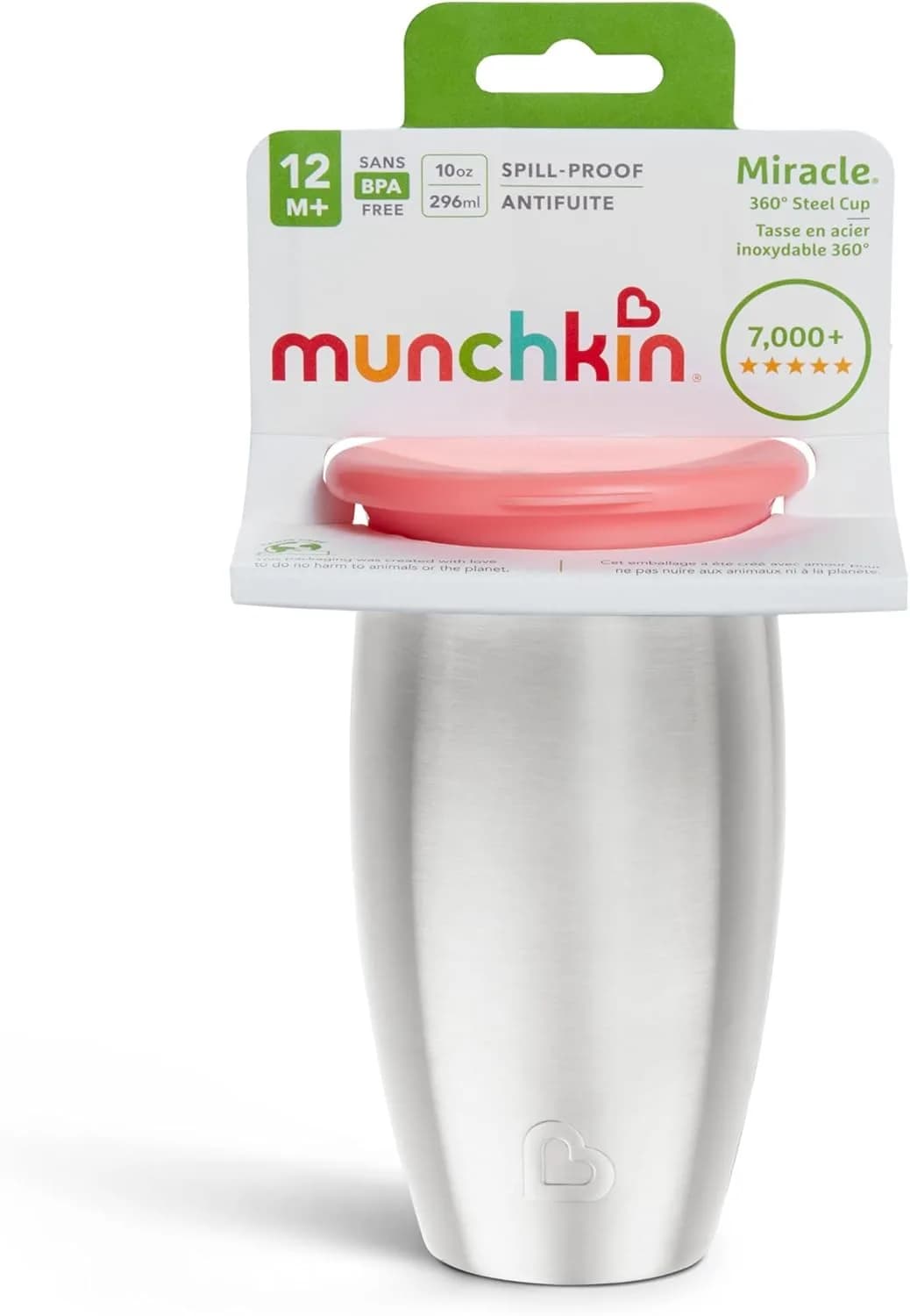 Munchkin Miracle Stainless Steel 360 Sippy Cup 296ml (10 oz, 2-Pack) | Dentist Recommended Spoutless Cup - view 3
