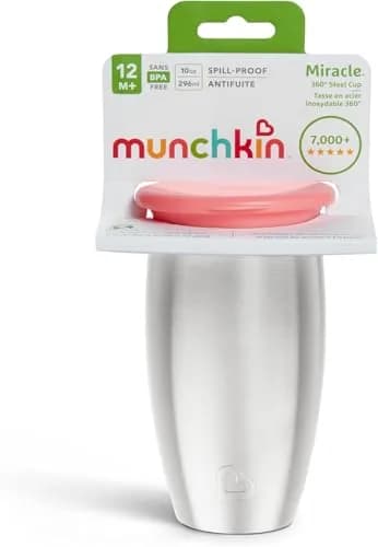 Munchkin Miracle Stainless Steel 360 Sippy Cup 296ml (10 oz, 2-Pack) | Dentist Recommended Spoutless Cup thumbnail 3
