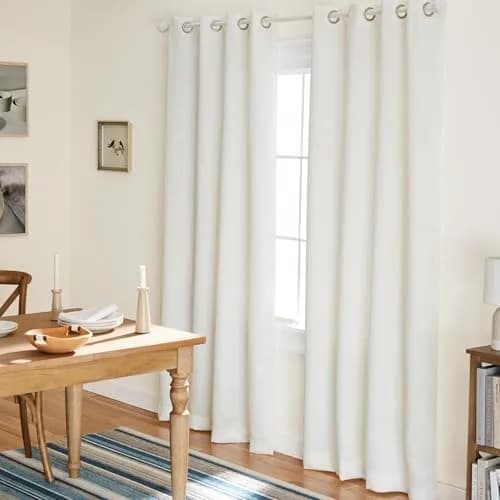 TOWN & COUNTRY EVERYDAY Lustre Solid Heavyweight Textured Sateen Indoor Curtains, Room Darkening, Grommet Top, Energy Efficient, 2-Pack, 52"x96", Vanilla thumbnail 1