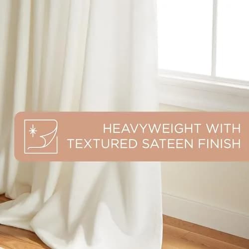 TOWN & COUNTRY EVERYDAY Lustre Solid Heavyweight Textured Sateen Indoor Curtains, Room Darkening, Grommet Top, Energy Efficient, 2-Pack, 52"x96", Vanilla thumbnail 5